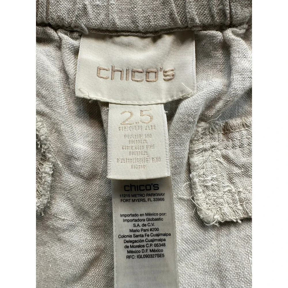 Chico's 100% Linen Straight Leg Pants Beige Oatmeal Size 2.5 Regular 107890 -13